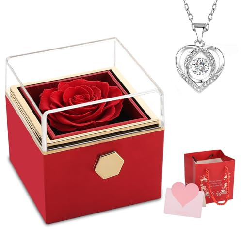 ANBET Rosa eterna con collana per lei per sempre rosa in una scatola, regalo di compleanno personalizzato per moglie, donna, suocera, zia, nonna, sorella, San Valentino, festa della mamma