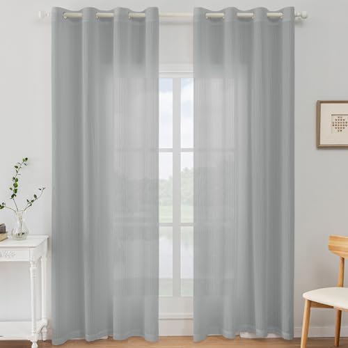 Ystyle Tende per Interni 2 Pezzi 140x280 CM, Tende Camera da Letto Soggiorno, Tende Moderne per Salotto Casa Finestra, Tenda Trasparenti Voile Semi Eleganti con Anelli, Grigio