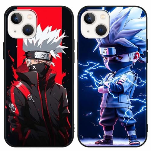 PBNDJVG 2 Stück Handyhülle für Apple iPhone 15 Hülle 6.1 Zoll Anime Kakashi Manga Muster Design Junge Case All Inklusiv Linsen Schutzhülle TPU Silikon Weich Ultra Dünn Cover, 12