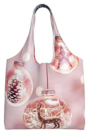 Schulterpendler Leinwand rosa Weihnachtskugel-Beutel, personalisierte Geschenktasche oder Tragetasche, Alltags-Umhängetasche, Geburtstagsgeschenk, Strand, Urlaub.