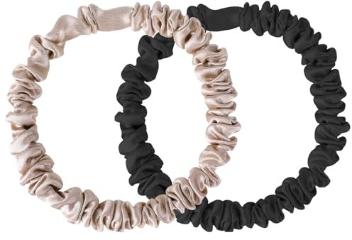 100% Seide Haargummi Scrunchies 2 Stück Damen Pferdeschwanz Seide Haargummi Kleine Damen Mädchen Seide Haarschmuck Beige Schwarz