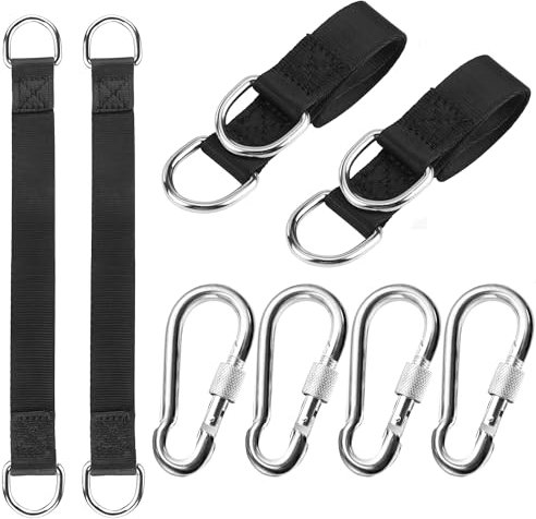 Schaukel Befestigung, 4 Stück Hängematte Befestigung Hängesessel Befestigung Schaukel Aufhängung Befestigung Nylon Hanging Gurt mit 4 Schwerlast Karabinern und D-Ringen für Schaukel Hängematten