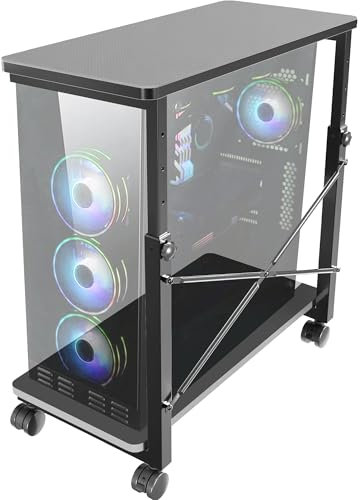 VIVO Large PC Cart with Storage Shelf, Premium Adjustable Mobile CPU Holder, Fits Gaming PC’s, Printers, Full ATX Tower Floor Stand with Locking Wheels, Black, CART-PC03P