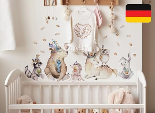 Osomhome Wandtattoo Kinderzimmer Mädchen & Junge: Boho Rehe & Tiere (130x70cm) | Kinderzimmer & Babyzimmer Deko | Wandsticker & Wanddeko Kinderzimmer | Wandaufkleber Kinderzimmer Wall Stickers os8808