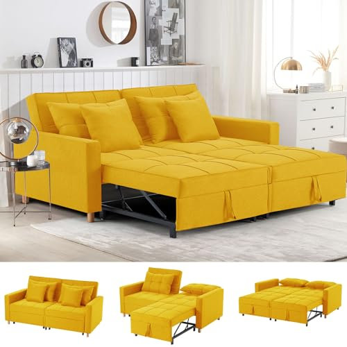 YODOLLA 3-in-1 Schlafsessel, Doppelbett mit Verstellbarer Rückenlehne zu einem Schlafsofa, Schlafsessel mit Bettfunktion, Ausziehbar Schlafsofa für Erwachsene, Gelb