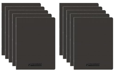 CONQUERANT Lot de 10 Cahiers conquérant polypro agrafé 24x32 cm 96P 90G grands carreaux noir