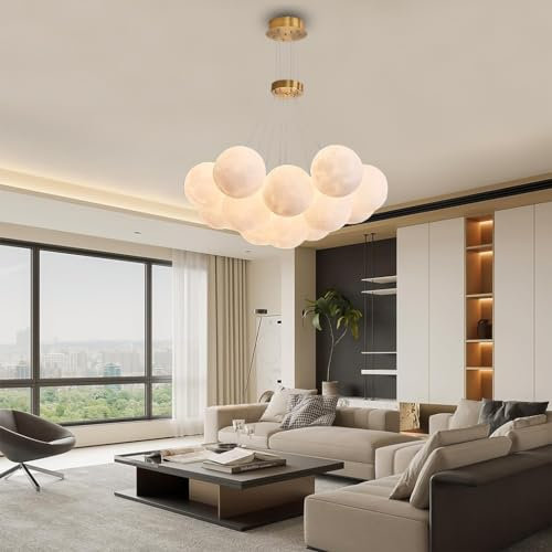 RuiRfh Pendelleuchte Moderne 13 Licht für G9 großes Wohnzimmer Gold mit weißem kugelförmigem Lampenschirm Deckenleuchte kleine kugelförmige zum Aufhängen Sputnik Kronleuchter für Küche Schlafzimmer Es