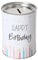 Spardose Sparschwein Schriftzug Happy Birthday Kerzen - Deckel abnehmbar - Wiederverwendbar Metall Sparbüchse Geldgeschenk Geschenkidee Geldspardose Metallspardose 14 x 10 cm