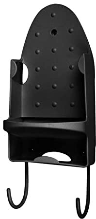 Duiaynke Wall Mount Iron Hanger Fit Width 4.3in-5.5in with Hooks Organizer Rack Heat Resistant Ironing Board Holder (Black)