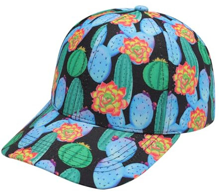 ZLYC Damen Floral Baseball Cap Mode Blumen Atmungsaktiv Basecap(Kaktus Schwarz),Einheitsgröße