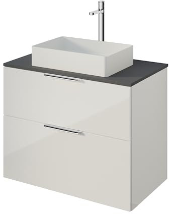 BERNSTEIN Unterschrank in Weiß glänzend für Aufsatzwaschbecken - 79,8 x 45,5 x 62 cm - Waschbeckenunterschrank mit 2 Schubladen, mit Waschtischplatte in Anthrazit, Badschrank Griff in Chrom
