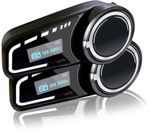 QSPORTPEAK M2C Motorrad Intercom Bluetooth Headsets mit LCD Bildschirm Motorrad Bluetooth Headset für bis zu 6 Motorräder mit 1000m Reichweite, Motorradhelm Freisprechanlage Doppelpack