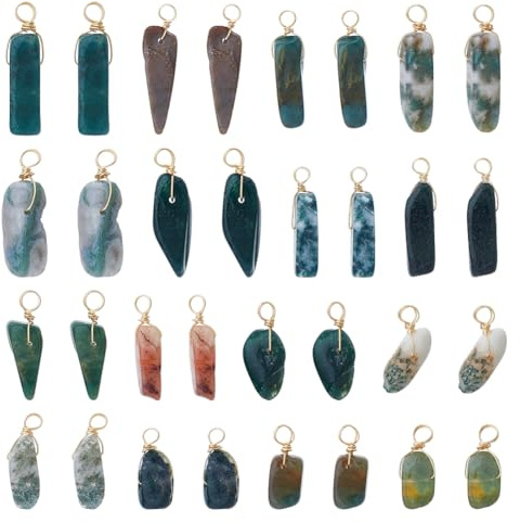 DICOSMETIC 50 Stück Unregelmäßigem Stein Charme Natürlicher Achat Charme Naturstein Anhänger Set Gedreht mit Goldfarbenem Kupferdraht für DIY Halsketten Und Schmuck