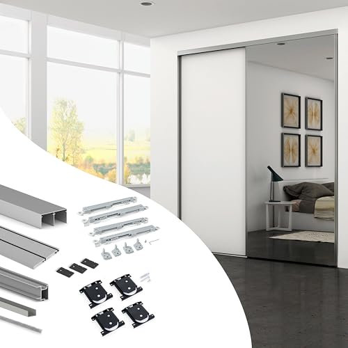 Emuca - Système Coulissant pour armoires, 2 Portes avec profils Sharp, épaisseur 19mm, Fermeture amortie, Panneaux Non incluses, Anodisé Mat