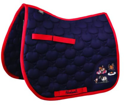 HY EQUESTRIAN Thelwell Collection Practice Makes Perfect Schabracke, Marineblau/Rot (Pony/Cob)