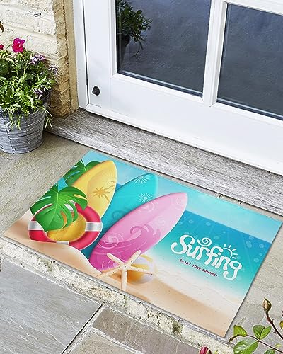 Matte 40X60Cm Sommer Aquarell Sommer Strand Seestern Surfbrett Sauberlaufmatte Super Absorbierende Eingangsmatte Lustige Fußmatte Für Außen Küche Innen