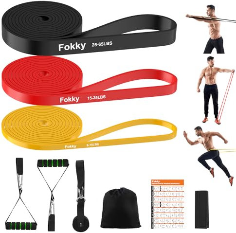 Fokky Bandes élastiques de Fitness, 3 élastiques de Fitness, Bandes élastiques, Bande élastique de Fitness de résistance avec Ancres de Port, élastiques de Fitness pour Homme Femme pour étirement