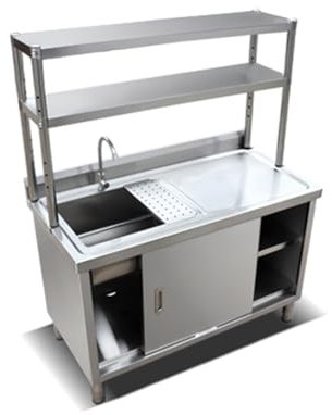 Fregadero comercial uso general con escurridor y estantes ajustables, mesa acero inoxidable 304 con fregadero, estación lavado manos independiente, mostrador, tina lavandería para restaurante, garaje(