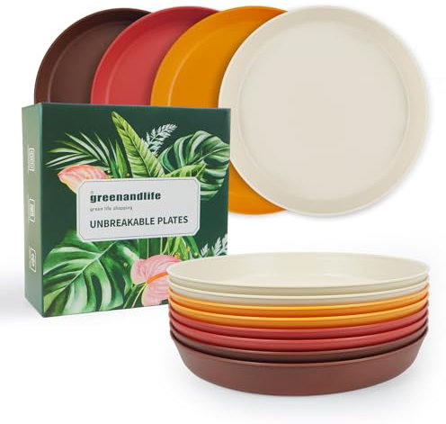 greenandlife 8er 23.5cm Teller Set, Unzerbrechliche Speiseteller, Mehrweg Kinderteller, Leicht Plastikteller, Camping Essteller, Mikrowellen& Spülmaschinenfest