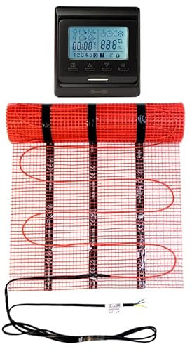 Warmcoin elektrische Fußbodenheizung Set 8 m² 160 W/m² – Thermostat W51 Schwarz mit verbessertem Sensor – Heizmatte für Laminat, Vinyl, Fliesen – Fußbodenheizung Komplettsetn