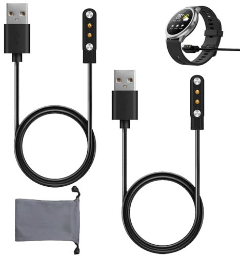 ZYKORT 2 Pezzi 2 Pin Cavo Ricarica Smartwatch Universale, Cavo di Ricarica USB Magnetico, Distanza Tra i Pin 4mm, Caricatore Magnetico Compatibile con YAM SW022, GTX/CXB01, Xiaomi RT LS05S