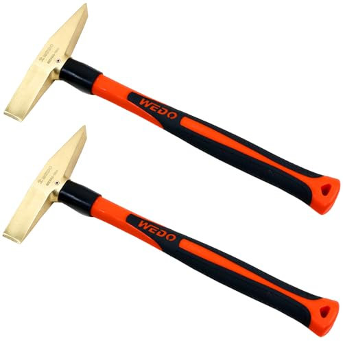 WEDO Set di 2 martelli per saldatura in ottone, 150 g + 150 g, manico in fibra di vetro, martello per scalatura, martello per scheggiatura, lunghezza 280 mm