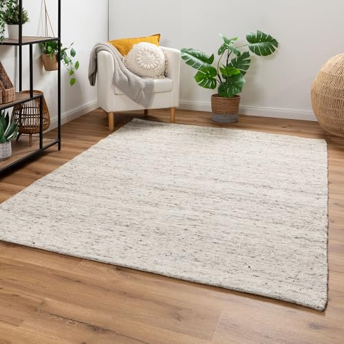 Steffensmeier Handweb Teppich Paros | Schurwolle | Natur dunkel, handgewebt, Größe: 120x170 cm Wohnzimmer und Schlafzimmer