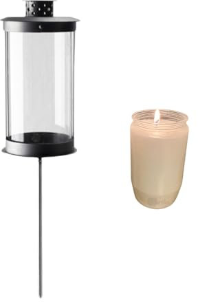 Mariles Laterne auf Stab Erdspieß wetterfest 50 cm Stablaterne Grablaterne Grablicht Grableuchte Friedhofslaterne Windlicht Gartenlaterne Gartenlicht Garten Grab Friedhof 1 weiße Oelkerze