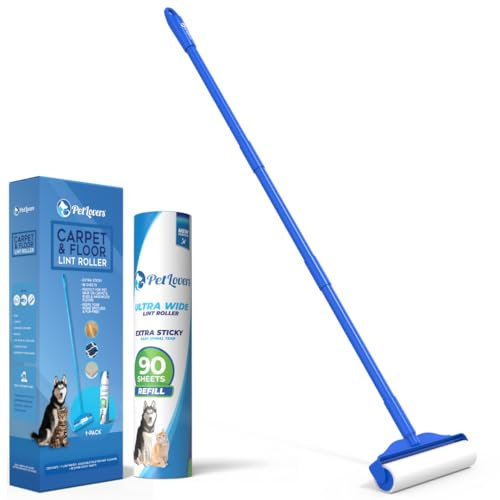 PetLovers Large Lint Roller – 90 Extra Sticky Sheets for Pet Hair Removal, Extra Large Floor and Carpet Roller for Homes with Pets, Perfect for Floors, Furniture, and Loving Pet Owners