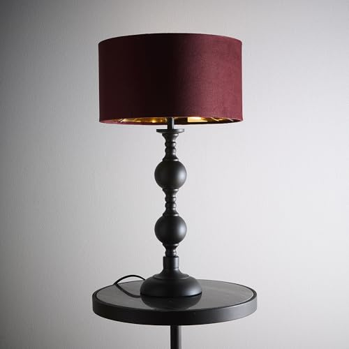 K LIVING Churchgate Black Metal Base Table Lamp with Red Velvet Shade | Elegant Tapered Design with Reflective Gold Interior for Warm Lighting | Modern Decorative Lighting Solution for Home