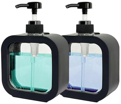 Seifenspender, 2 Stück Duschgelspender, 500 ml Pumpspender, Spender Lotionspender, Kleiner Kunststoff Seifenspender, Befüllbar mit Duschgel, Shampoo, Handseife, Geeignet,(Schwarz)