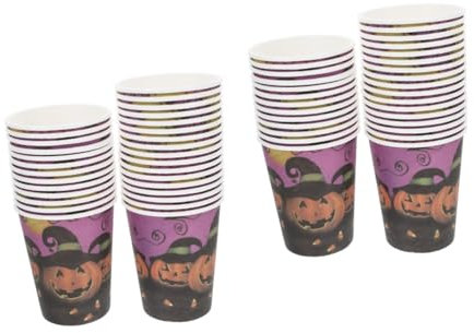 Ipetboom 2sets Set of Halloween Paper Cups Party Favors Halloween Dinnerware Kit Disposable Cups Lids 30pcs*2