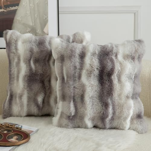 Mandioo 2er Set Luxus Dekorativ dicken Woll Kissenbezug Super Soft Wave Blase Plüschwolle werfen Kissenbezüge Zierkissenbezüge Sofakissen Schlafzimmer Kissenhülle für Sofa 50x50cm Weiß Grau