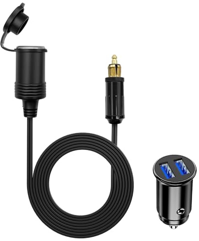 Dexumodbk Mini prise USB pour chargeur de voiture 12 V/24 V, prise européenne mâle DIN DIN 90 cm, étanche, câble d'extension Hella DIN vers allume-cigare femelle pour motos