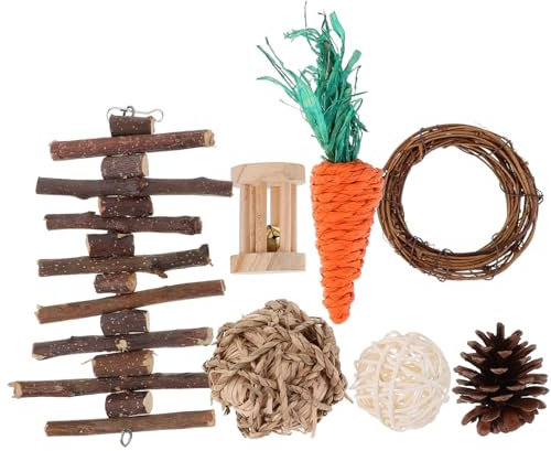 ERINGOGO Hamsterspielzeug Kauspielzeug Aus Holz Gras Und Rattan Käfigzubehör Für Kleintiere Wie Hamster Rennmäuse Und Meerschweinchen