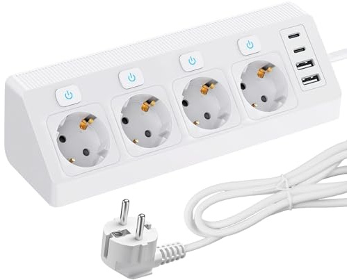 Ecksteckdose 4 Fach Mit USB, Mehrfachsteckdose Ecksteckdosenleiste Mit 2 USB Und 2 Type-C, Schreibtisch Steckdose, Doppelstecker Für Steckdose Für Büro, Hause, Reisen Mit Kabel (Weiß)