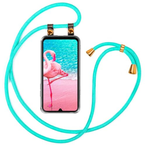 moex Handykette für Samsung Galaxy A26 5G Hülle mit Band abnehmbar, Handyhülle mit Kette zum Umhängen, Handyband 155 cm lang Stoff Kordel Umhängehülle, Handy Umhängeband, Türkis