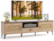 KOMFOTTEU Meuble TV pour Télevision de 65, Banc TV, 2 Armoire à Porte, Étagères Ouvertes et 1 Tiroir & Trou des Câbles, Table TV, Cadre Métallique, Meuble Téle, 150 x 35 x 45,5 cm, Naturel