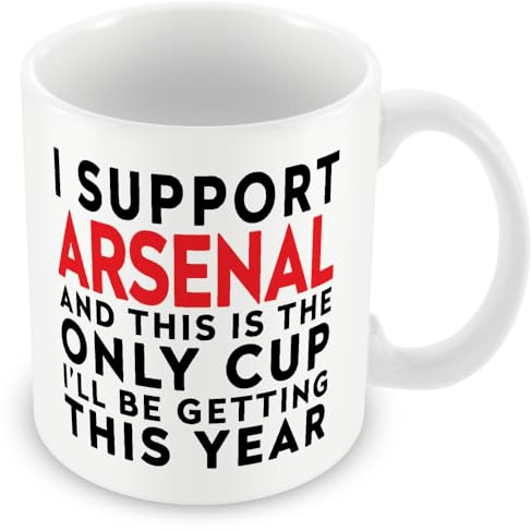 MUGGZ Funny Arsenal Football Mug – I Support Arsenal and This is The Only Cup I’ll Be Getting This Year – Joke Gift for Dad, Friends, Fans – 11oz Ceramic Tea Coffee Cup – Dishwasher Safe