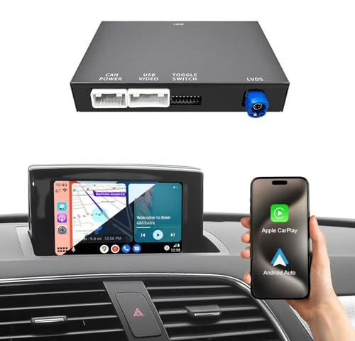 Kabellose CarPlay-Decoderbox für Audi A1 Q3 2012-2018 MMI 3G 6.5/7 Zoll | Navigation MirrorLink Bluetooth Lenkradsteuerung Android Auto mit Originalanschluss für Audi A1 Q3