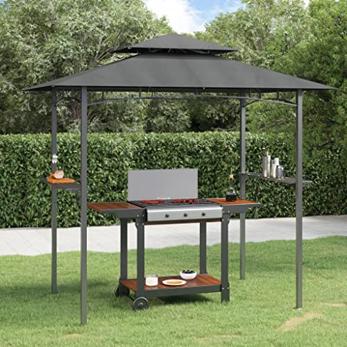 Grillpaviljong med sidohyllor, antracit 240 x 150 x 243 cm, robust stålram, vattenavvisande tak, perfekt för trädgård, terrass, grillfester