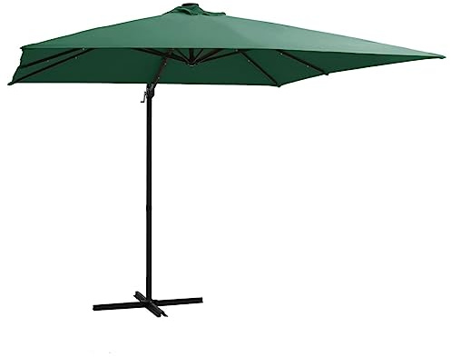 Sonnensegel, Sonnenschutz Balkon, Balkonsichtschutz, Gartentarp, Ampelschirm mit LED-Beleuchtung Stahl-Mast 250x250 cm Grün Fürs Lawn Terrasse Schwimmbadumgebung Pensionen