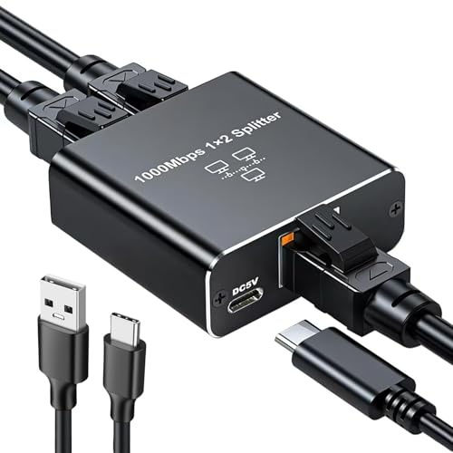 1-2 Switch Ethernet, RJ45 Splitter 1000 Mbps, Gigabit Switch Ethernet RJ45 LAN Splitter per decoder TV, Hub, Interruttore, Router