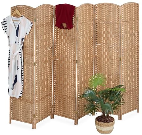 Relaxdays Paravent Raumteiler, HxB: 170x240 cm, Faltbarer Raumtrenner, Sichtschutz 6-teilig, Holz, Papierseil, Farbwahl | faltbarer Raumtrenner, 6-teiliger Sichtschutz, Holz, Papierseil