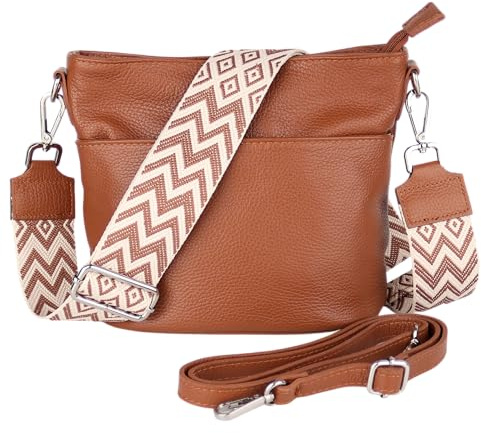 MIRROSI Damen Umhängetasche, Crossbody Bag, Echtleder I Made in Italy (1 Tasche 1 oder 2 Gurt(e)), 24x18x12cm (BXHXT) Mittelgroß