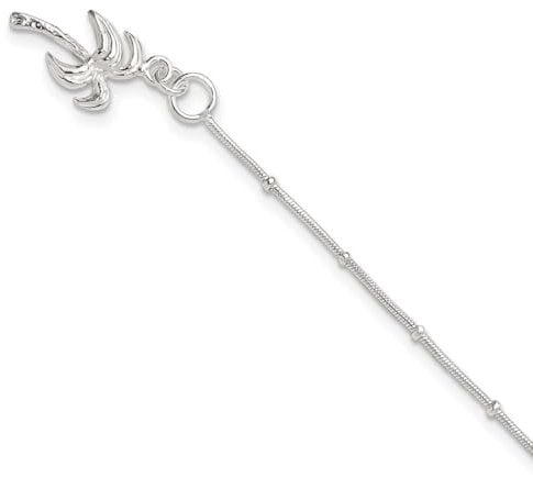 JewelryWeb 925 Sterling Silver Solid Polished Palm Tree Anklet 25 Centimeters Spring-Ring-Anklet for Women