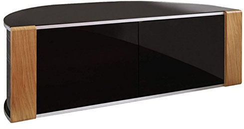 MDA Designs Sirius 1200 Beam Thru Remote-Friendly Gloss Black with Walnut & Oak Interchangeable Trims 32-52 Flat Screen TV Cabinet