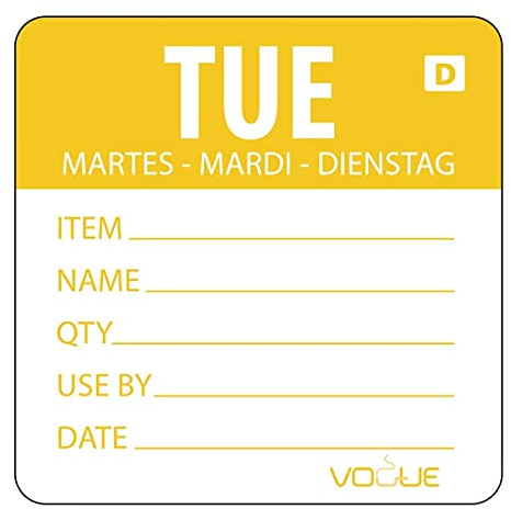 Vogue Orange Dissolvable Tuesday Labels Tuesday. Roll of 250 | Dissolving completely in water in under 30 seconds, leaving no sticky residue to prevent cross-contamination.