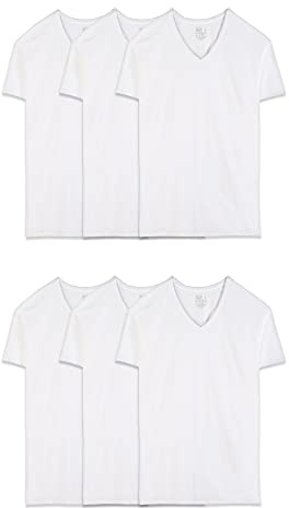 Fruit of the Loom mens Eversoft Cotton Stay Tucked V-neck T-shirt, Regular - White 6 Pack, X-Large US