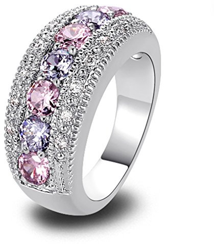 YAZILIND Bague Plaqu‚ Band Rose Blanc Topaz Crystal White Or pour Les Femmes TAILLE10 Cadeau
